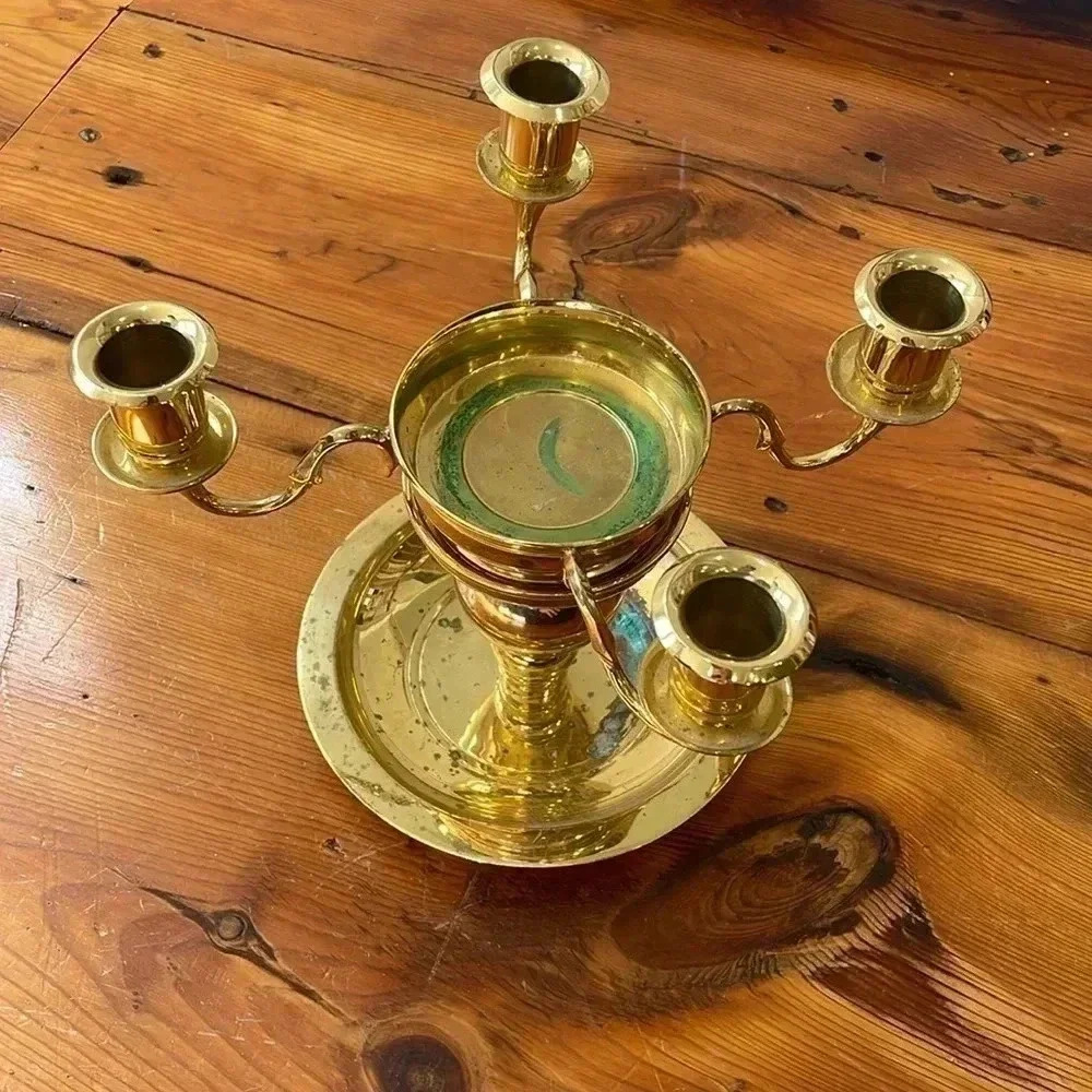 Partylite Two Pieces Winchester Candle Holder Solid Gold Brass Lacquer Finish